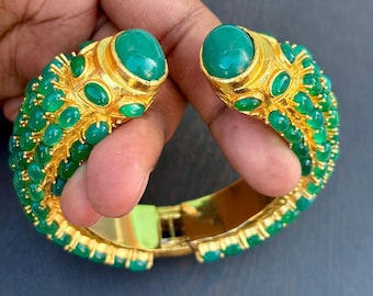 Green Onyx Bangle,: Gold Plated, Handmade Jewelry
