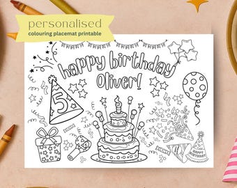 Personalised Birthday Colouring Placemat Gender Neutral Birthday Colouring Parties - Custom Birthday Activity Mat Party Game Printable