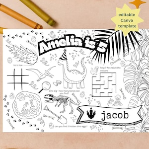 Personalised Birthday Colouring Placemat Dinosaur Theme Party For Kids Activity Table Mat Birthday Games Colouring Pages Editable Template