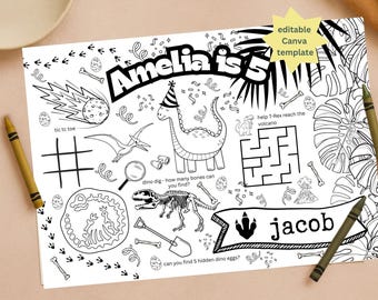 Birthday Colouring Placemat For Kids Personalised Party Sheet Paper Activity Table Mat Birthday Games Colouring Pages Editable Template
