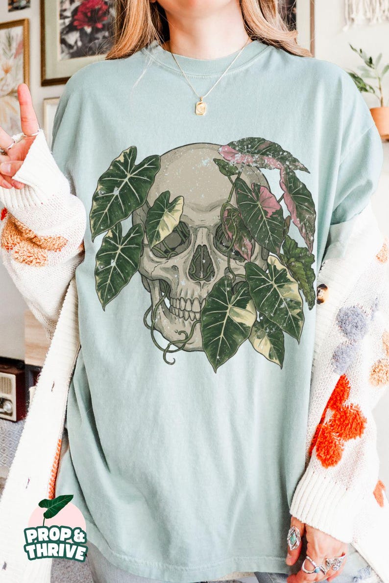 Alocasia Shirt for Rare Plant Collectors Edgy Houseplant T-shirt Gift for Plant Mom or Dad Indoor Planty Merch Skull Botanical Tops