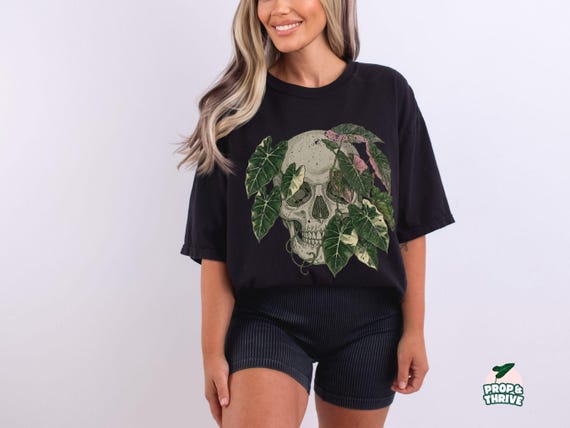 Alocasia Shirt for Rare Plant Collectors Edgy Houseplant T-shirt Gift for Plant Mom or Dad Indoor Planty Merch Skull Botanical Tops