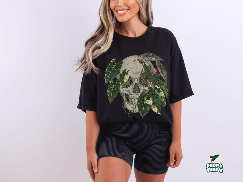 Alocasia Shirt for Rare Plant Collectors Edgy Houseplant T-shirt Gift for Plant Mom or Dad Indoor Planty Merch Skull Botanical Tops