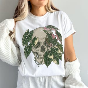 Alocasia Shirt for Rare Plant Collectors Edgy Houseplant T-shirt Gift for Plant Mom or Dad Indoor Planty Merch Skull Botanical Tops