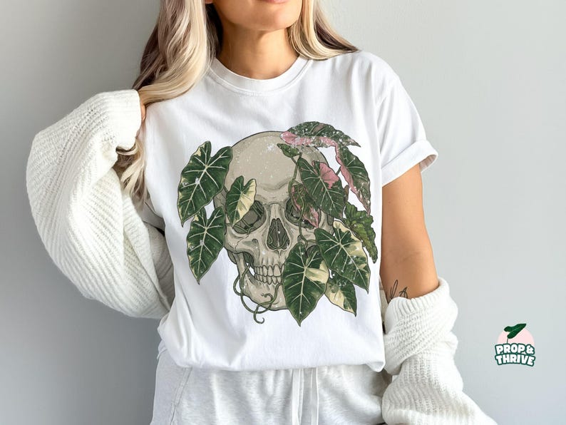 Alocasia Shirt for Rare Plant Collectors Edgy Houseplant T-shirt Gift for Plant Mom or Dad Indoor Planty Merch Skull Botanical Tops