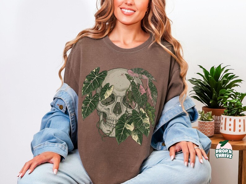 Alocasia Shirt for Rare Plant Collectors Edgy Houseplant T-shirt Gift for Plant Mom or Dad Indoor Planty Merch Skull Botanical Tops