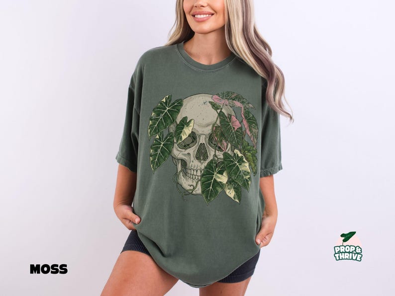 Alocasia Shirt for Rare Plant Collectors Edgy Houseplant T-shirt Gift for Plant Mom or Dad Indoor Planty Merch Skull Botanical Tops