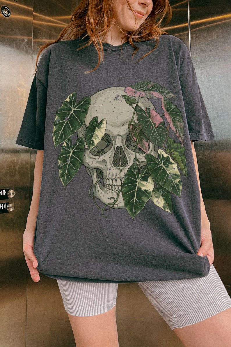 Alocasia Shirt for Rare Plant Collectors Edgy Houseplant T-shirt Gift for Plant Mom or Dad Indoor Planty Merch Skull Botanical Tops