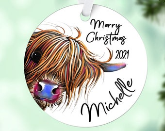 Personalized Highland Cow Christmas Ornament, Highland Ornament, Country Christmas Ornament, Yearly Ornament, Holiday Tradition