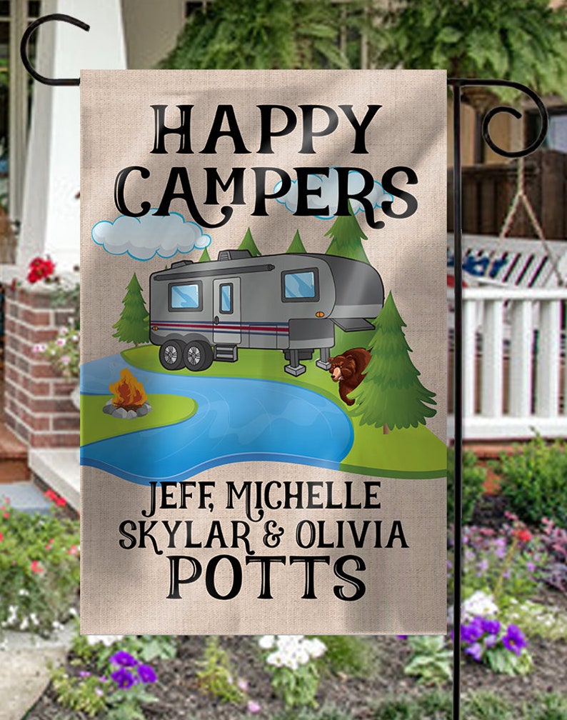 Custom Camper Garden Flag Personalized RV Gift for Happy Campers, Unique Mother's Day or Father's Day Gift image 3