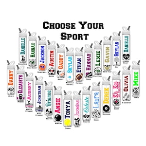 Personalized Water Bottles, Sports Water Bottle, Basketball, Football, Soccer, Volleyball, Cheer, Hockey, Softball, Baseball, Swim, Team