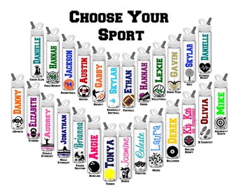 Personalized Water Bottles, Sports Water Bottle, Basketball, Football, Soccer, Volleyball, Cheer, Hockey, Softball, Baseball, Swim, Team