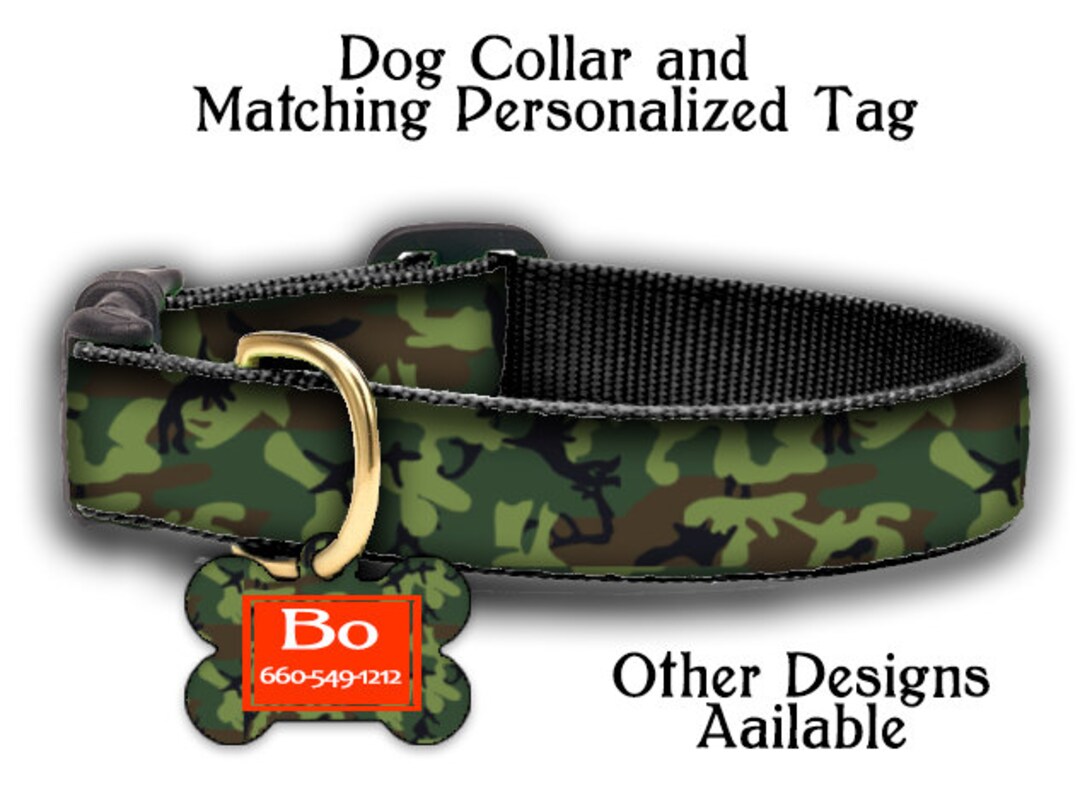 Personalized Dog Collar and Tag Combo, Camo Pattern, Adjustable Custom