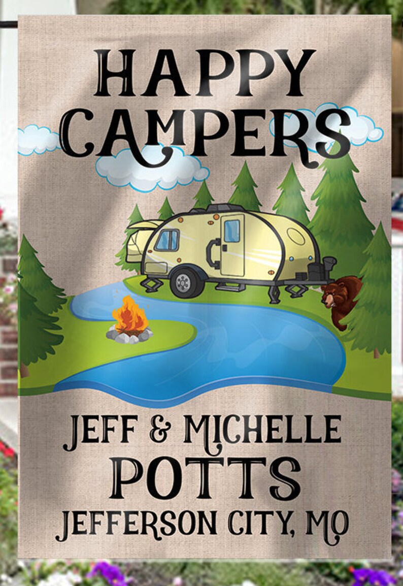 Custom Camper Garden Flag Personalized RV Gift for Happy Campers, Unique Mother's Day or Father's Day Gift image 2