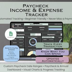 Paycheck Expense Tracker Google Sheets, Income and Expense Spreadsheet, Weekly Expense Planner, Budget by Paycheck Budget Template