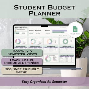 Planificador estudiantil para Google Sheets, plantilla de presupuesto estudiantil, registro de gastos universitarios, presupuesto escolar para estudiantes