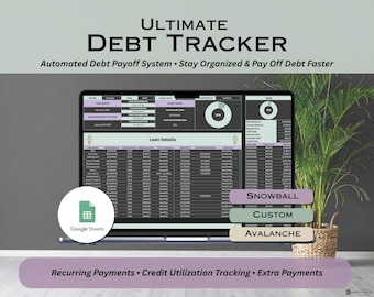 Debt Tracker for Google Sheets, Dark Mode Snowball and Avalanche Debt Calculator, Custom Debt Payoff Spreadsheet Template