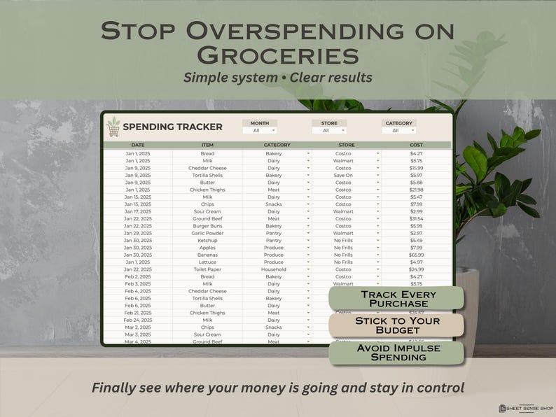 Grocery Planner for Google Sheets, Grocery Shopping List, Digital Grocery Planner, Spending Tracker Template, Grocery Budget Spreadsheet