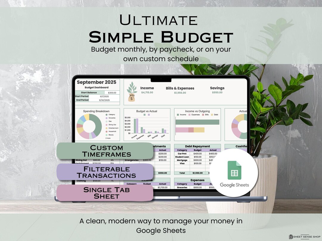 Simple Monthly Budget Tracker Google Sheets, Beginner Budgeting ...