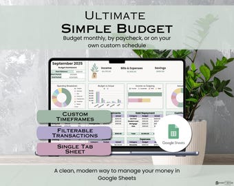 Eenvoudige maandelijkse budgettracker in Google Sheets, budgetteringsspreadsheet voor beginners, gemakkelijk sjabloon voor een persoonlijk financieel budget, aangepast budgetdashboard