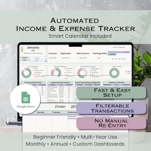 Google Sheets Income and Expense Tracker,  Recurring Budget Spreadsheet, Smart Calendar, Personal Expenses Template, Bill Budget Tracker
