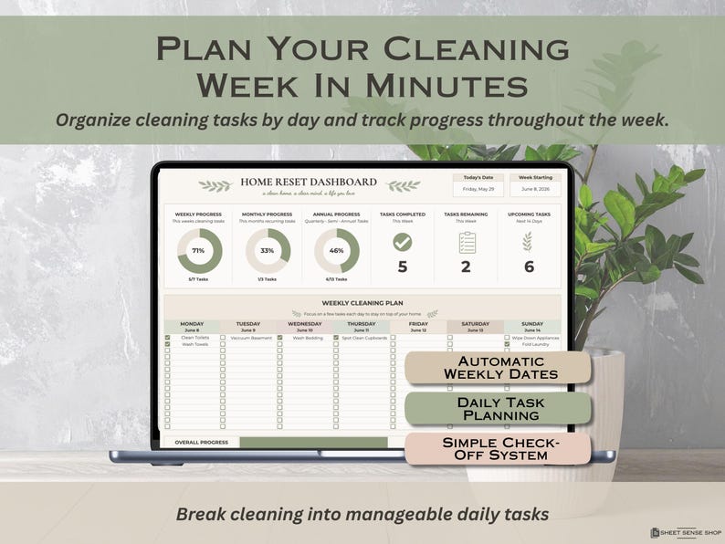 Cleaning Planner for Google Sheets, Digital Home Cleaning and Maintenance Tracker, Household Chore and Cleaning Schedule Spreadsheet