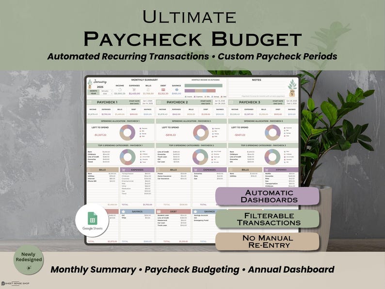 Paycheck Planner Template for Google Sheets, Budget by Paycheck Spreadsheet, Biweekly Budget Tracker, Annual Paycheck Budget