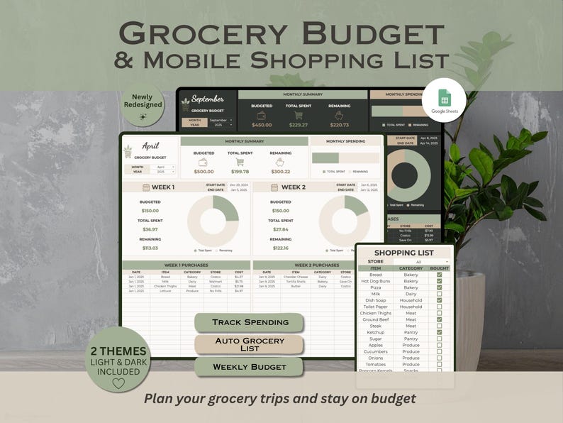 Grocery Planner for Google Sheets, Grocery Shopping List, Digital Grocery Planner, Spending Tracker Template, Grocery Budget Spreadsheet