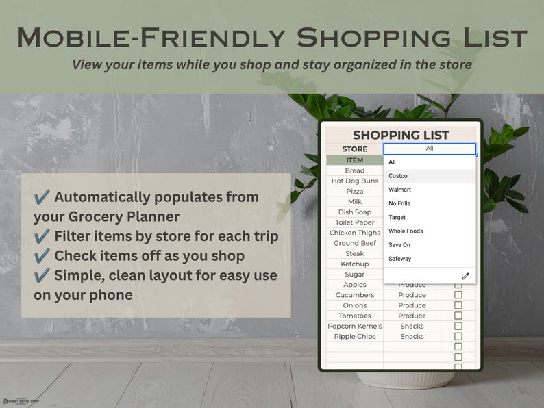 Grocery Planner for Google Sheets, Grocery Shopping List, Digital Grocery Planner, Spending Tracker Template, Grocery Budget Spreadsheet