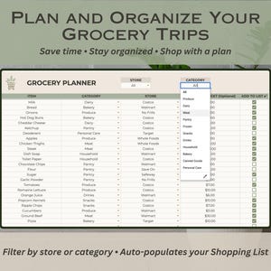 Grocery Planner for Google Sheets, Grocery Shopping List, Digital Grocery Planner, Spending Tracker Template, Grocery Budget Spreadsheet