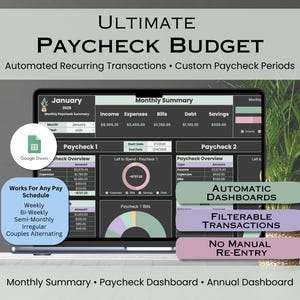 Paycheck Budget Spreadsheet, Weekly Paycheck Budget, Budget by Paycheck Tracker, Bi-weekly Bills Paycheck Planner, Google Sheets Budget