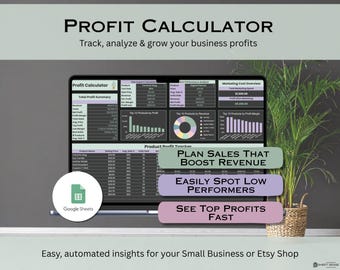 Hoja de cálculo para calcular beneficios, seguimiento de beneficios para pequeñas empresas, seguimiento de beneficios en Google Sheets, plantilla de pérdidas y ganancias, hoja de cálculo de margen de beneficio