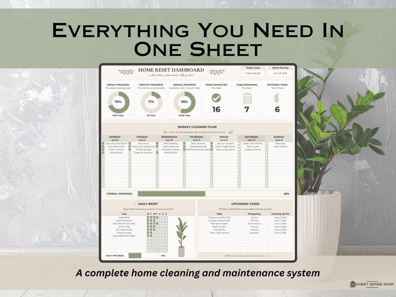 Cleaning Planner for Google Sheets, Digital Home Cleaning and Maintenance Tracker, Household Chore and Cleaning Schedule Spreadsheet