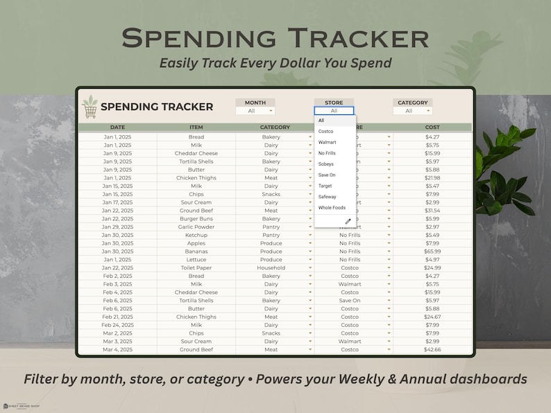 Grocery Planner for Google Sheets, Grocery Shopping List, Digital Grocery Planner, Spending Tracker Template, Grocery Budget Spreadsheet