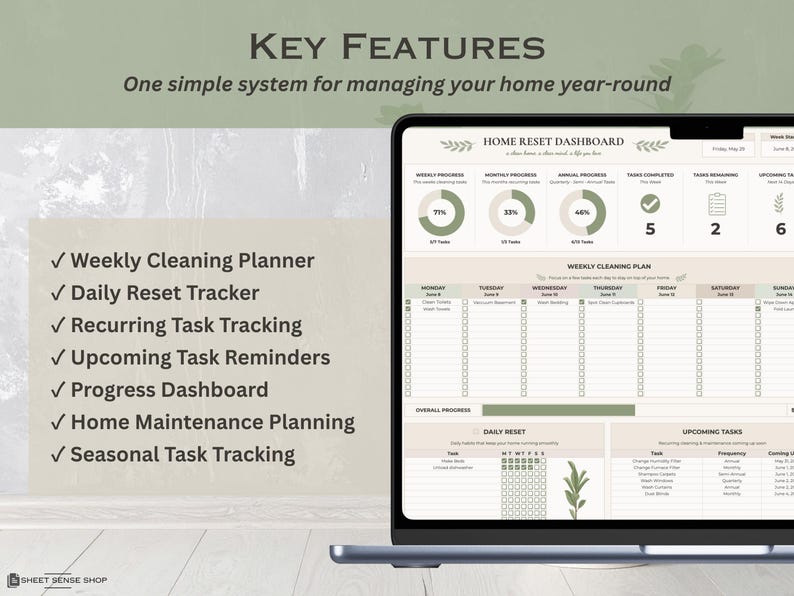 Cleaning Planner for Google Sheets, Digital Home Cleaning and Maintenance Tracker, Household Chore and Cleaning Schedule Spreadsheet
