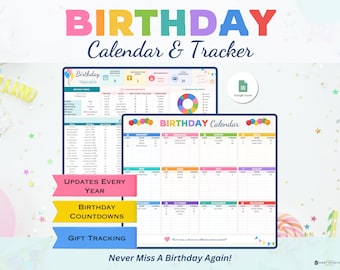 Geburtstagskalender für Google Tabellen, Geburtstags-Tracker, Familiengeburtstagsplaner, Geburtstagsplaner-Tabelle, Geburtstagserinnerungsvorlage