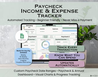 Gehaltscheck Income Expense Tracker Tabelle, automatisierter Google Sheets Budgetplaner