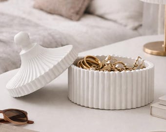 Lidded Storage Jar – Minimalist Gypsum Container for Jewelry or Bathroom Storage