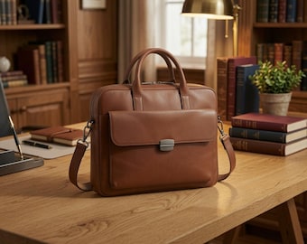 Maßgefertigte Laptoptasche aus Leder, personalisierte Aktentasche mit Fächern, Unisex-Umhängetasche für professionelle Anwender, maßgefertigte Businesstasche aus Leder