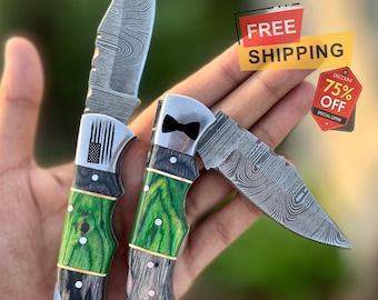 Handmade Damascus knife Pocket knife Folding Knife Personalized gift for men Wedding Gift Groomsman gift birthday anniversary gift for him