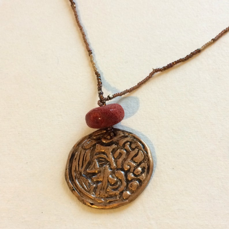 NECKLACE GODDESS handmade clay jewelry beaded necklace with red coral pendant amulet magick goddess adow2 love gift for her