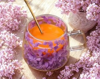 Floral Glass Tea Mug with Dried Flower Encasing – Unique Handmade Drinkware