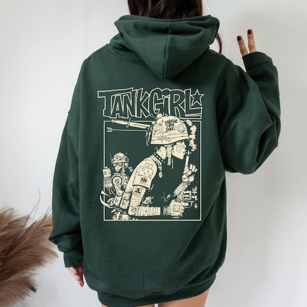 Sudadera con capucha de chica de tanque, camiseta con gráfico de cómic, ropa de calle, suéter de cómic retro