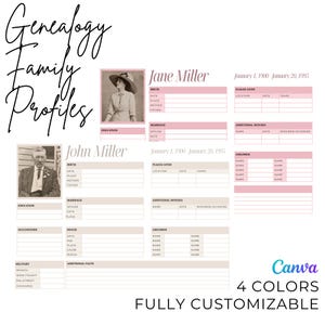 Genealogy Family History Pages | Canva Template | Family History Printable | Ancestry Research Template | Unlimited Pages | Easy to Use