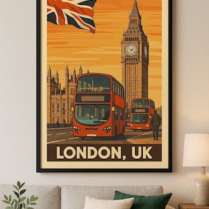 Impresión vintage de Londres / Arte mural retro de la ciudad de los años 70 / Póster digital de descarga instantánea / Decoración vintage para el hogar