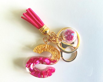Glossy Alphabet Initial Letter Keychain Tassel,Cute Key Chains for Women Girls Gold Glitter personalized Keyring Fashion Pendant Key Ring