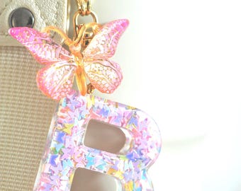 Personalized Initial Charm, Pink Butterfly Pendant, Resin Tumbler Accessory