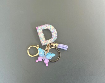 Personalized Pastel Glitter Initial Keychain | Butterfly Rhinestone Charm | Y2K Bag Accessory