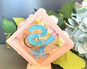 Personalized Blue Resin Letter Keychain • Sparkling Butterfly Car Charm • Y2K Aesthetic Backpack Keyring • Monogram Bag Accent • Girly Gift
