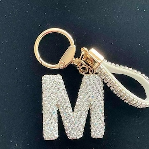 Personalized Rhinestone Initial Keychain – Sparkly Clay Letter Bag Charm